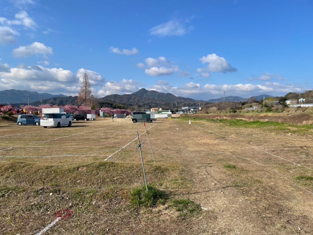 東かがわ市湊川河津桜祭りの８時４０分の駐車場の様子